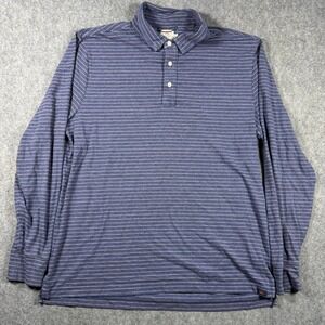 Faherty Brand Mens XL Long Sleeve Striped Polo Shirt Blue Grey Knit Stretch Logo